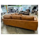 NEW IN BOX Maddox Mid-Century Sofa – Cognac Faux Leather – Fully Padded, Easy-Clean, 5th Support Leg