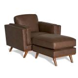 *NEW IN BOX* Maddox Chestnut Faux Leather Chair + Ottoman – Mid-Century Luxe Lounge Set - Really Cool Living