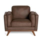*NEW IN BOX* Maddox Chestnut Faux Leather Chair + Ottoman – Mid-Century Luxe Lounge Set - Really Cool Living