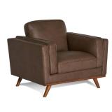 *NEW IN BOX* Maddox Chestnut Faux Leather Chair + Ottoman – Mid-Century Luxe Lounge Set - Really Cool Living