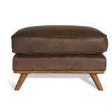 *NEW IN BOX* Maddox Chestnut Faux Leather Chair + Ottoman – Mid-Century Luxe Lounge Set - Really Cool Living