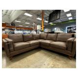 NEW IN BOX Maddox Mid-Century Sofa – Chestnut Faux Leather – Fully Padded, Easy-Clean, 5th Support Leg