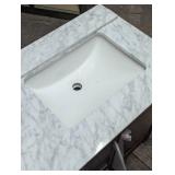 Collette 60 in. Double Sink Cinnamon Oak Bath Vanity with White Carrara Marble Top (Defect On Top See Images)