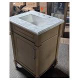 Aberdeen 24 in. Single Sink Antique Oak Bath Vanity with Carrara Marble Top - Cracked Top - Removable