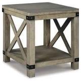 Aldwin 26 in. Gray Rectangle Wood End Table with Lower Shelf