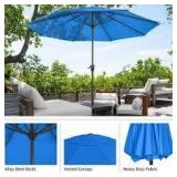 9 Ft. Aluminum Outdoor Patio Umbrella with Hand Crank Lift in Brilliant Blue - Hampton Bay