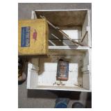 Vintage Wooden Box With Vintage Tin Box and Can