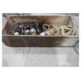 Antique/Vintage Box with Hardware & Rope & Pulley