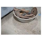 Antique Enamel Wash Basin with Iron Jack Stand and Seed Plates