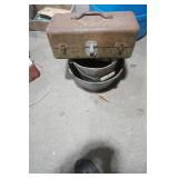 Vintage Graniteware Bucket, Aluminum Bucket, and Tool Box