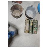 Vintage Graniteware Bucket, Aluminum Bucket, and Tool Box