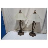 Pair of Lamps with Frosted Glass Lamp Shades