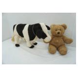 Large Stuffed Cow with Bell & Stuffed Bear