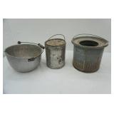 Vintage  Galvanized Minnow Bucket & Aluminum Bucket (does have crack in bottom)