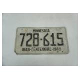 1949 Minnesota Centennial License Plate