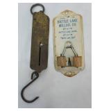 vintage scale, broom holder