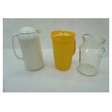 Glass Pitcher, Tupperware Pitcher and Lid, Coffee Pot