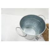 Galvanized Ice Bucket and Scoop, Flatware Basket