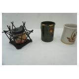 Home Decor: Crock Pottery Vase, Ceramic Vase and Candle & Metal Holder