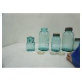 Vintage Ball Blue Glass Canning Jars, Glass Caps, Zinc Caps