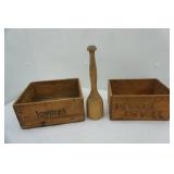 Vintage Wooden Crate Boxes and Masher