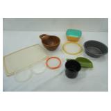 Vintage Graniteware Bowl and Cup, Wooden Bowl with Handle, Lids