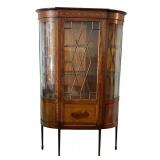 LR - Antique Edwardian Satinwood Inlay Curved Glass Display Cabinet