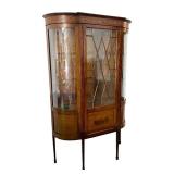 LR - Antique Edwardian Satinwood Inlay Curved Glass Display Cabinet