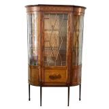 LR - Antique Edwardian Satinwood Inlay Curved Glass Display Cabinet