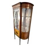 LR - Antique Edwardian Satinwood Inlay Curved Glass Display Cabinet