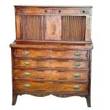 LR - Vintage New England Hepplewhite Step Back Tambour Flip Top Secretary Desk