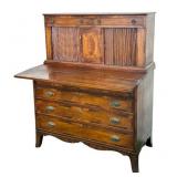 LR - Vintage New England Hepplewhite Step Back Tambour Flip Top Secretary Desk