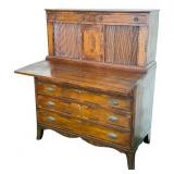 LR - Vintage New England Hepplewhite Step Back Tambour Flip Top Secretary Desk