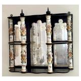 LR - Antique Meissen Porcelain Column Wall Shelf with Mirrored Back