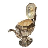 K - Antique Sterling Silver Teapot 1 1/2 Pint Ornate Monogrammed