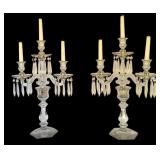 LR - Pair of Vintage Crystal 3-Arm Candelabra with Prisms