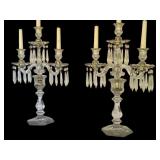LR - Pair of Vintage Crystal 3-Arm Candelabra with Prisms