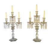 LR - Pair of Vintage Crystal 3-Arm Candelabra with Prisms