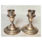 LR - Pair of Vintage International Sterling Silver Lord Saybrook Candlesticks with Glass Hurricane Shades