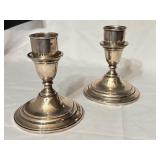 LR - Pair of Vintage International Sterling Silver Lord Saybrook Candlesticks with Glass Hurricane Shades