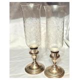LR - Pair of Vintage International Sterling Silver Lord Saybrook Candlesticks with Glass Hurricane Shades