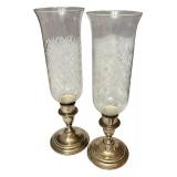 LR - Pair of Vintage International Sterling Silver Lord Saybrook Candlesticks with Glass Hurricane Shades