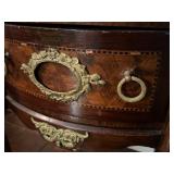 DR - Antique French Marble-Top Two-Drawer Nightstand with Brass Ormolu