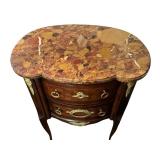 DR - Antique French Marble-Top Two-Drawer Nightstand with Brass Ormolu