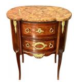 DR - Antique French Marble-Top Two-Drawer Nightstand with Brass Ormolu