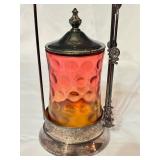 K - Antique Victorian Simpson Hall Miller Amberina Pickle Castor with Tongs