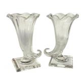 LR - Pair of Vintage Steuben Cornucopia Glass Vases