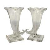 LR - Pair of Vintage Steuben Cornucopia Glass Vases