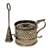 LR - Vintage Silver Tone Candle Holder with Snuffer and Wick Trimmer Set