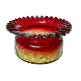 LR - Antique Amberina Ruffled Edge Art Glass Bowl